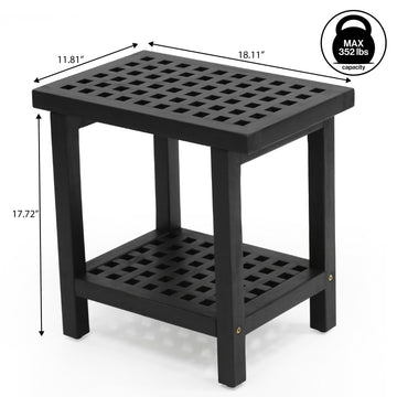 Armin 18.1" Modern Classic Grid Slat Solid Acacia Wood Indoor/Outdoor Shower Stool